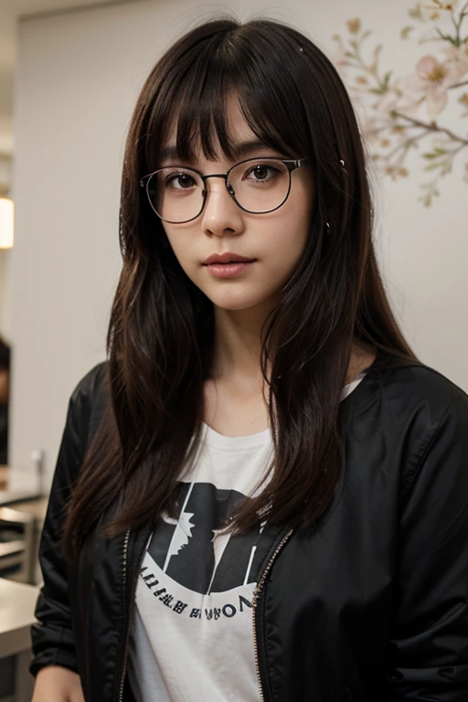 there is a woman Wearing glasses and a black shirt posing for a picture, 薄くて大きな丸いWearing glassesいる, Wearing glasses, Choi Hong-hwa, Park Jimin, 小さな丸いWearing glassesいる, Jaeyoung Nam, Lee Ji-eun, Lee Ji-eun, 8K Selfie, sakimichan, Wearing glasses, Shin Min-jung, 丸いWearing glassesいる