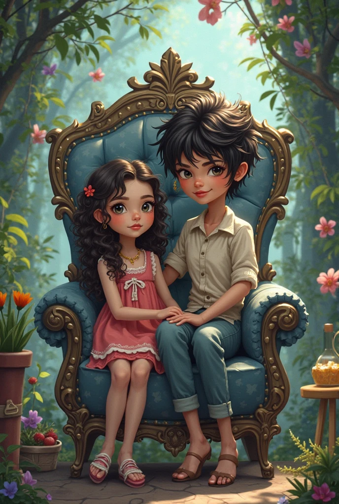A realestic image ofA 16 year boy and a girl sitting on the chair with wings on it and boy name amaan and girl name Neelam