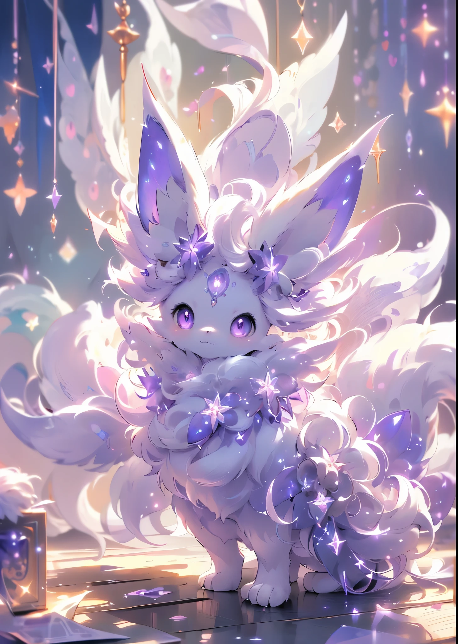 anime, fox, cute, anime art, anime, anime, cute detailed digital art, very very beautiful furry art, white purple glowing eyes, trending on artstation pixiv, fluffy full of light, adorable glowing creature, eevee, furry fantasy art, detailed digital anime art, beautiful white glowing fur,a newborn fantasy fox, extremely cute, white-purplish skin, extremely soft fur, eyes like a galaxy, furry tail, big innocent smile on her face, (((best quality))),(((masterpiece))),(((detailed))),(((high resolution))),(((Beautiful and beautiful work: 1.5))),(超high resolution),(((detailed background)))8k, RAW photos, best quality,32K,masterpiece,Ultra HD,Ultra Detailed