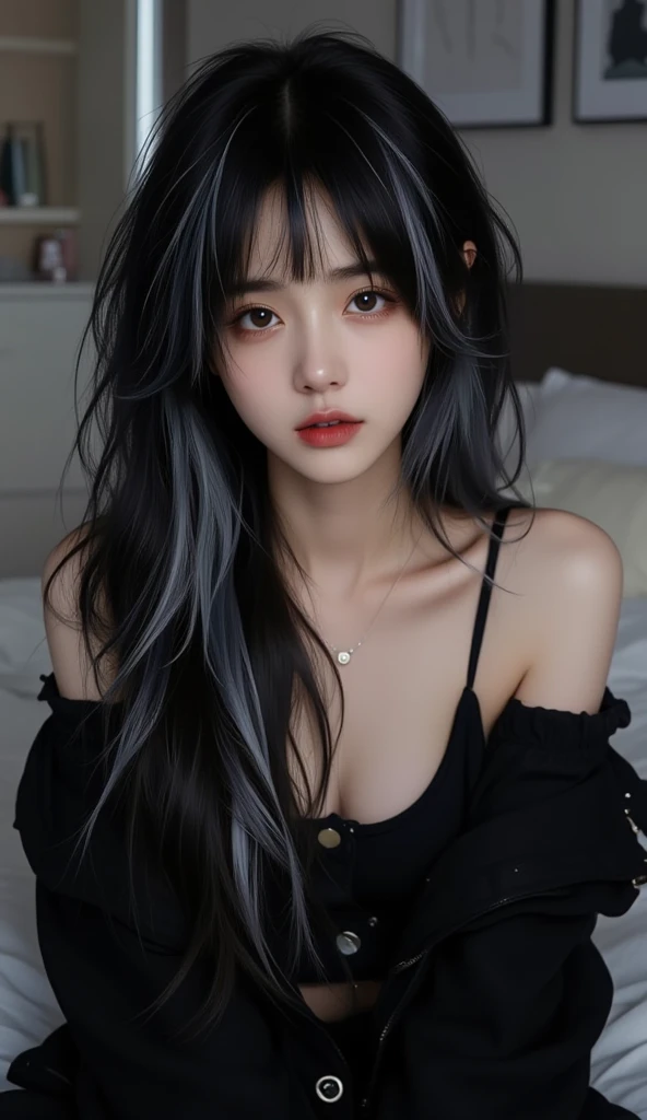 a close up of a woman con pelo azul and a black and white checkered top, hermosa chica de pelo azul, pretty girl con pelo azul, pelo liso azul cielo, con pelo azul, con piel azul, pelo largo azul, dark pelo largo azul, pelo largo azul celeste, pelo largo azul, pelo largo cian, peinado azul, pelo azul largo y suelto
