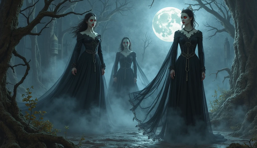 Horrifique , du sang , des cranes , des fleurs noires , des éclaires , une nuit sombre , des arbres hantés , une femme sexy sorcières vêtues de noires