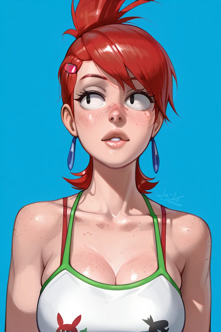 1girl, full body, ager, solo, (short pixie cut Hair, undercut red hair: 1.28), ((light gray eyes)), some small freckles, (dark fox ears: 1.35), pale skin, large breasts, cleavage, (thin hips, thin waist , athletic body: 1.25), simple background, looking away, (wearing only a bikini: 1.5), lying down in the sand, at a beach, masterpiece, best quality,3d rending work ,3DMM style, close-up, portrait, 3D,