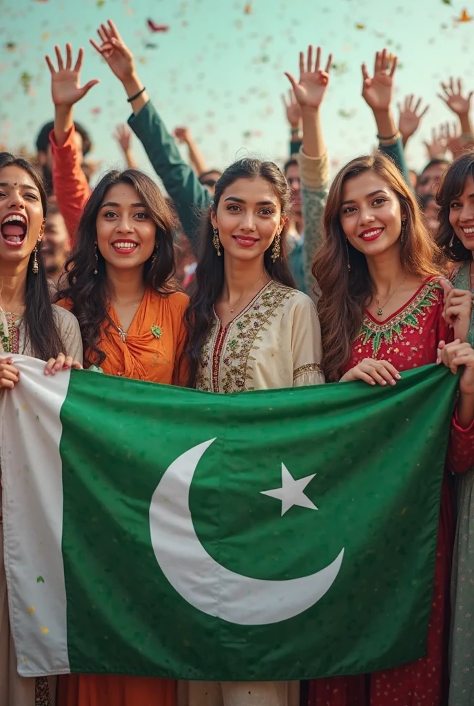 Beautiful Pakistani girls with Pakistani flag