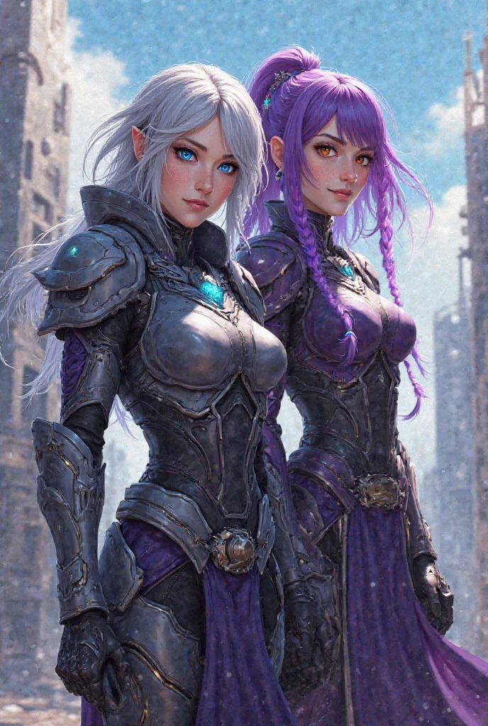 a woman holding, the fourth race of starcraft 2, inspired by Peter Gric, lesbians, wraith from apex legends, she is dressed in shaman clothes, two beautiful women in love,flower_style,