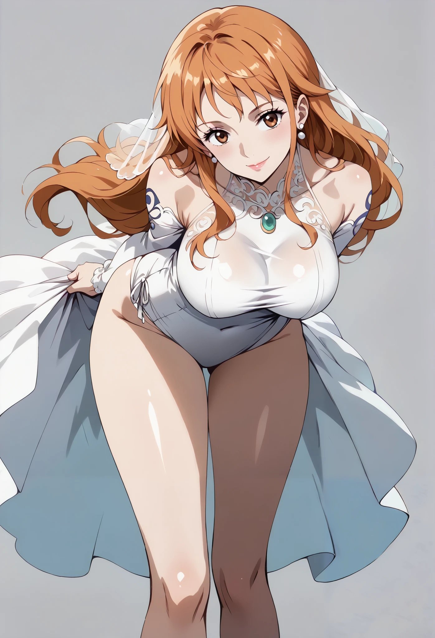 Simple white background,glitter,
barefoot,white dress,cleavage,collarbone, Navel,bare shoulders, Gold leaf on head,
bracelet, earrings, jewelry, gem,Pearl, Green eyes gold necklace, Black hair,explosions,short hair hair,
1girll, 20yo,young woman,Beautiful Finger,Beautiful long legs,Beautiful body,
Beautiful Nose,Beautiful character design, perfect eyes, perfect face,expressive eyes,perfect balance,
looking at the scenes,(Focus on her face.),closed mouth, (innocent_Large_eyes:1.0),(light_smile:0.3),
formal art,Highly detailed CG module 8K rear, perfect illumination,Colored, bright_front_face_lighting,white-skinned,
(Masterpiece:1.0),(Best_quality:1.0), very high resolution,4K,A highly detailed,
photography, 8K, hdr, highres, absurdres:1.2, Kodak portra 400, grain du film, blurry background, bokeh:1.2, lens flare, (vibrant_Farbe:1.2),professional photo,
(A beautiful,Large_breasts:1.4), (A beautiful_face:1.5),(narrow_waist), huge breasts smile closed mouth lipstick green lips earrings high heels full body viewer standing