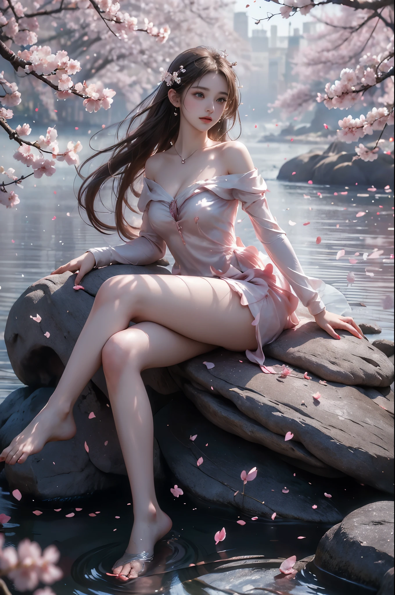 32k, Masterpiece, Highest quality, One girl, Detailed eyes, flower,Alstroemeria, White and orange style,A dreamy, romantic piece,Pale purple, Mysterious Leaves,A playful arrangement,Fantasy,High Contrast,Ink strokes,explosion,Exposure, Impression of white and orange tones,Abstract,((Watercolours by John Berkey and Jeremy Mann )) Brush strokes,Negative Space, Tyndall effect,