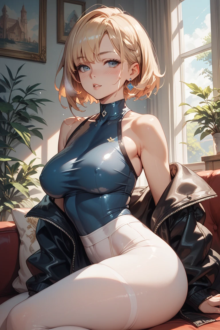short hair,nice,Thick thighs,fit,Spread your legs wide,At the casino lounge,Browsing Caution,Fine grain,Skinned,Sexy pose,1 girl,highest quality,Embarrassed face,Big Breasts,Accentuate the cleavage,See-through,4K,nsfw