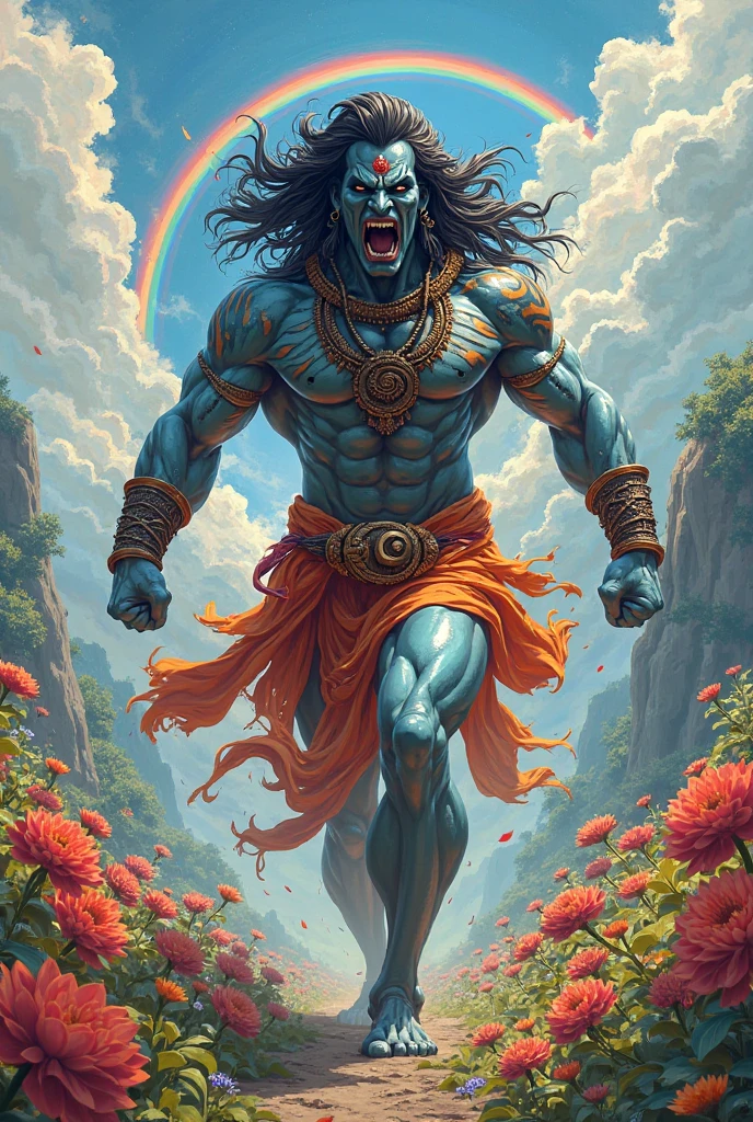 abstract coloring page of hanuman with hammer and mountain