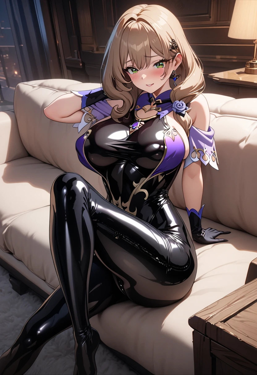 Masterpiece, HD, detailed details, beautiful woman detailed defined body using Super-Woman roleplay, big breasts, smile, delicate facial features, perfect face, fair skin, short hair, Full Body