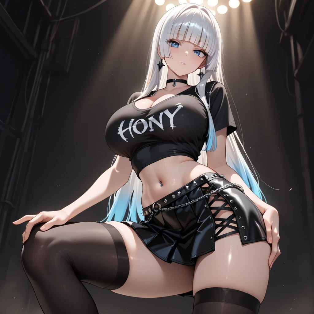 (Official art、Best Quality、Unity 8k Wallpapers、32K、ultra-detailliert、超A high resolution、realisitic、Photorealsitic:1.8、pvc revoltech)、(Cinematic lighting:1.5)、(Full body)、Transparency、kawaii girl、Crying face、Acrylic Stand,Transparent blue two-piece lace queen costume、Charming,A sexy,vinyl mini skirt,cleavage of the breast、toppless、frilld、foco nítido、I opened my mouth a little、Charmingな微笑み、Jump gracefully with both feet、there were many spectators、(light blue braided ponytail、beautiful hair of blue color、 Blue eyes)、inside an acrylic box、service area,racing car、giant lcd monitor,