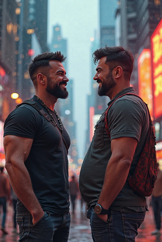 Pai maduro barbudo e grisalho e filho jovem adolescente apaixonados se beijando