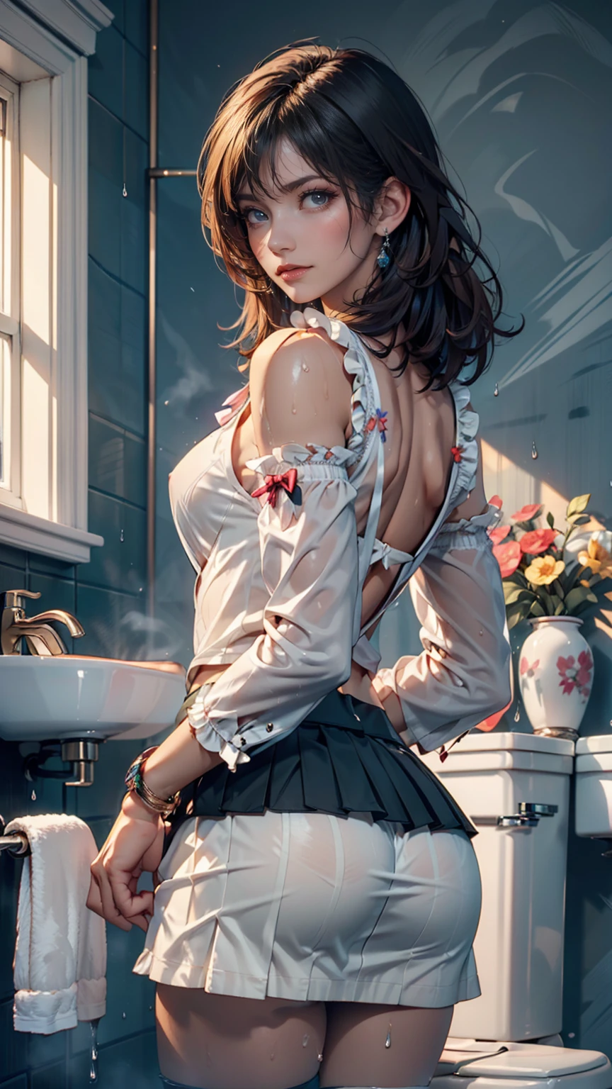 score_9, score_8_up, score_7_up, rating_explicit, expressiveH, SAM YANG, (best quality), (masterpiece), (intricate), ((vibrant colors, vibrant theme)), (extremely detailed CG unity 8k wallpaper), (photorealistic artwork:1.37), highres, sharp focus, (ultra detailed, extremely detailed), artistic photography, (photography taken by sldr), (intricate background), photo realistic, analog style, ((intricate detail)), (((realism))), ((nsfw)), cute, slutty, sensual, seductive look, seductive, ((erotic)), opulent, sumptuous, longingly, (perfect anatomy), (Correct proportions), god rays, interesting background, unique background, dramatic light, dramatic pose, dramatic angle, cinematic light looking at viewer, volumetric lighting, cinematic lighting, depth of field, ((nsfw)), cute, slutty, sensual, seductive look, seductive, ((erotic)), opulent, sumptuous, longingly, (perfect anatomy), (Correct proportions), solo, ((1girl)) (Natalia dyer face, cute face, detailed face, brown hair, wet hair, small breasts, white, big eyes, brown eyes, thin pink lips, seductive look, body, short body, short, no pubic hair, big butt, round ass, (pink skirt), stockings, bow in hair, sports bra), in locker room, (sweaty skin), ass exposed, pink ???????, ?????????, upskirt, looking at viewer, cheerleader outfit, Pom Poms, pinup, masterpiece, low angle, (closeup:0.7), locker room, bench, unique pose, multiple onlookers, surprised girls in background, stream from showers, (perfect anatomy:1.4), (cinematic lighting:1.4), (skirt lifted by itself:1.1), (skirt lift:1.3), (showing white panties:1.3)
