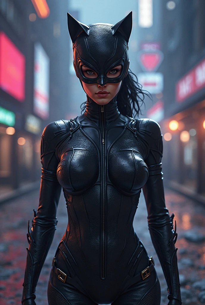 Catwoman from Batman in a dark alley with a neon light, Cyberpunk 2 0 ans. Oh model girl, female cyberpunk anime girl, in the cyberpunk city, inspired by the cg company, seductive cyberpunk dark fantasy, cyberpunk angry gorgeous goddess, cyberpunk femme fatale, ultrarealistic cyberpunk art 8k, cyber black, cyberpunk oppai, cyberpunk glossy latex suit, in a cyberpunk style