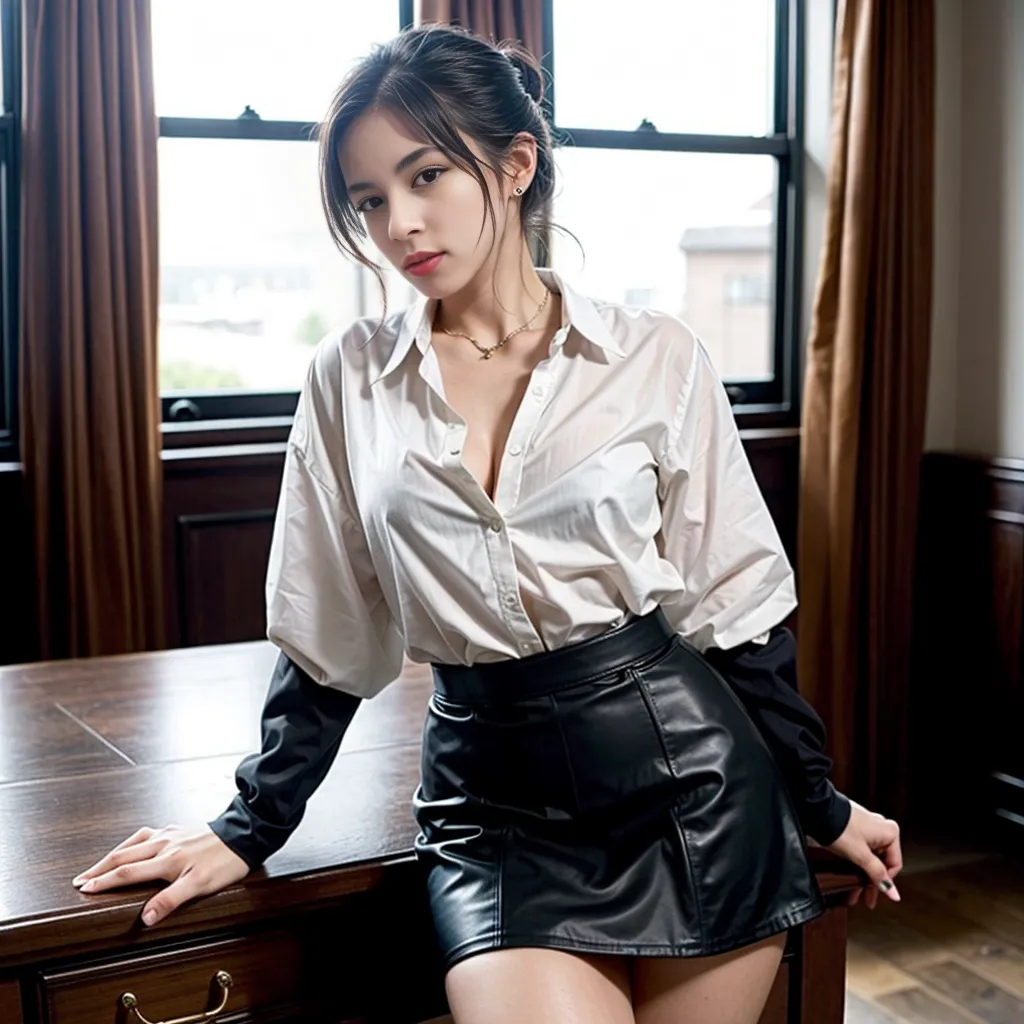 masterpiece, photorealistic masterpiece, professional photography, In high resolution, attractive pose, awesome full color, Ultra-detailed vividness,Standing in an abandoned house, dark room, dark night, Backlit details from the window, calm colors, 35mm masterpiece, smile, big breasts, white shirt, ((viewer: 1.1)), ((long flare skirt)), (spread your legs), (((lift the skirt yourself)), ((show me your panties))), lift clothes, Panty shot, (Detailed lace panties,) squat,