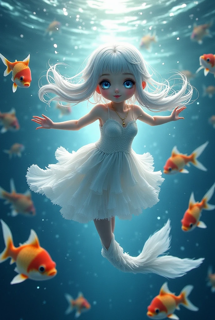 1 girl, alone, (NSFW), beautiful 18 year old redhead girl with twin tails, ((perfect female body)), (perfect textured skin) multiple (rainbow colored hair: 1.2), ((beautiful detailed blue eyes: 1.6)), (photo realistic eyes: 1.6), glad, smiling, ukranian, (body small), ((small hips)), (cowboy shot:1.2), (white goth pale skin: 1.2), wearing an ((puros: 1.6)) ((transparentes: 1.6)) pastel blue (Playboy Bunny) vestimentas, ((velues : 1.6)), ((camel toe: 1.6)), ruffle edges, wearing small thong, Nadar sob a water in the ocean, fundo do oceano, tropical, white sand, beautiful tropical fish, kelp, coral, colorfully, ((she&#39;s floating underneath&#39;water in the ocean: 1.2)).