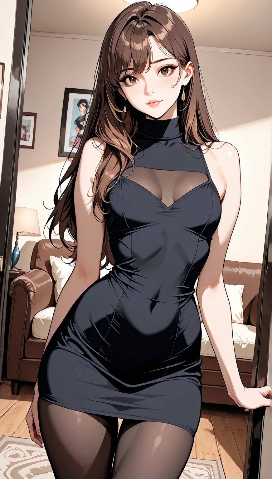 The character is faithful to the checkpoint、A sexy rendition of Lora with a nice mix, UHD, masterpiece, anatomically correct, textured skin, high details、Seducing through the mirror、Good sized breasts、