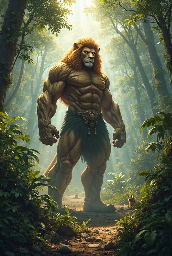 full-body shot，Lion&#39;s appearance，The human body，Ancient China，Lion spirit，(((sfw)))，Hunting in the deep woods，Lion spirit，Apparition，