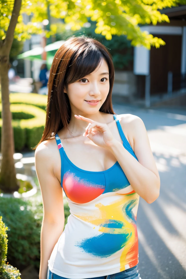 One girl, Yellow Blue One Piece, (Masterpiece), (Realistic), (Ultra fine), (beautiful), White Wall, Smile, (highest quality, 128k,masterpiece), とてもbeautiful面長顔, Japanese Model, Ultra HD, (Photorealistic:1.1), Big breasts, big eyes, Black brown hair, seat, seat全身, Smile, Full body photo, Professional Lighting, White background,