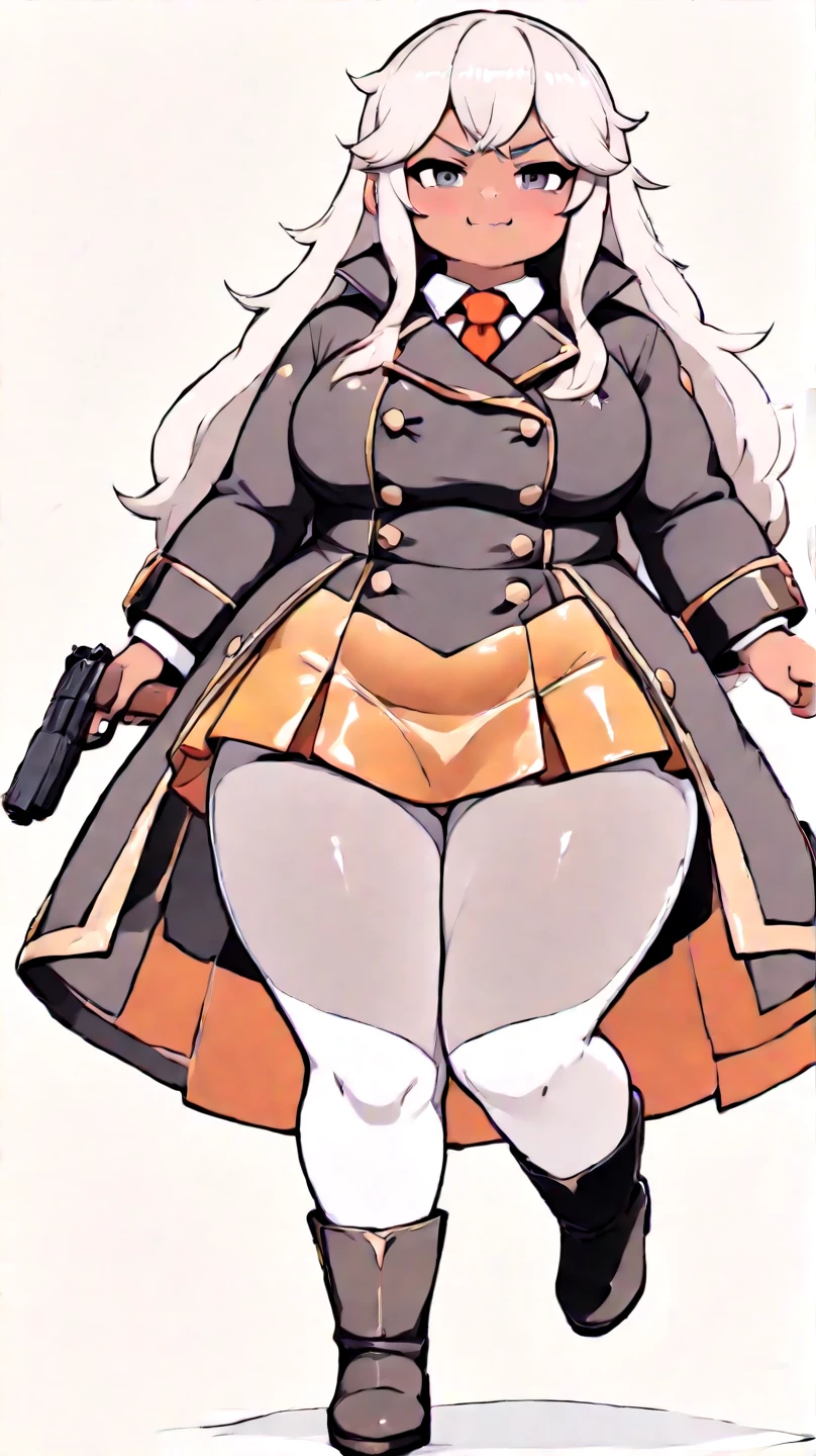 noi, nun, big breast,white boots, pants,cloak, musclegirl, standing,, smile, long hair, catedral, vest, portrait, full body,