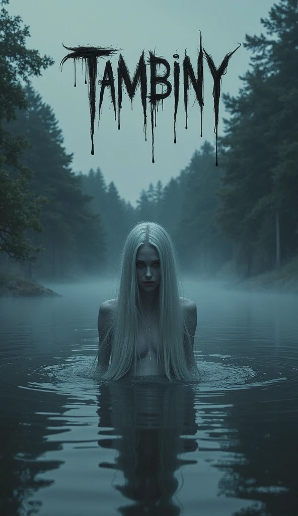 half body shot, hyper realistic photograph in a swamp, beautiful pale model, iridescent skin, skin that looks like glass, white albino python body moving in the water,