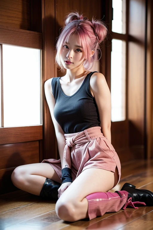 (nude :1.45),(Pink Hair :1.3),(Tabletop, highest quality:1.3), (Ultra-fine 8K CG:1.2), (超Realisticな:1.35), (Realistic:1.45), (Realistic:1.4), A beautiful Japanese woman, 22 years old, (Very short hair:1.2), (Sunburned skin:1.5), Black Gal, Flat Chest, (Gal Makeup:1.3), (View Viewer), Dynamic Lighting, Movie angle, (gray coveralls:1.5), (garage), action, Kneel, Hunchback,
