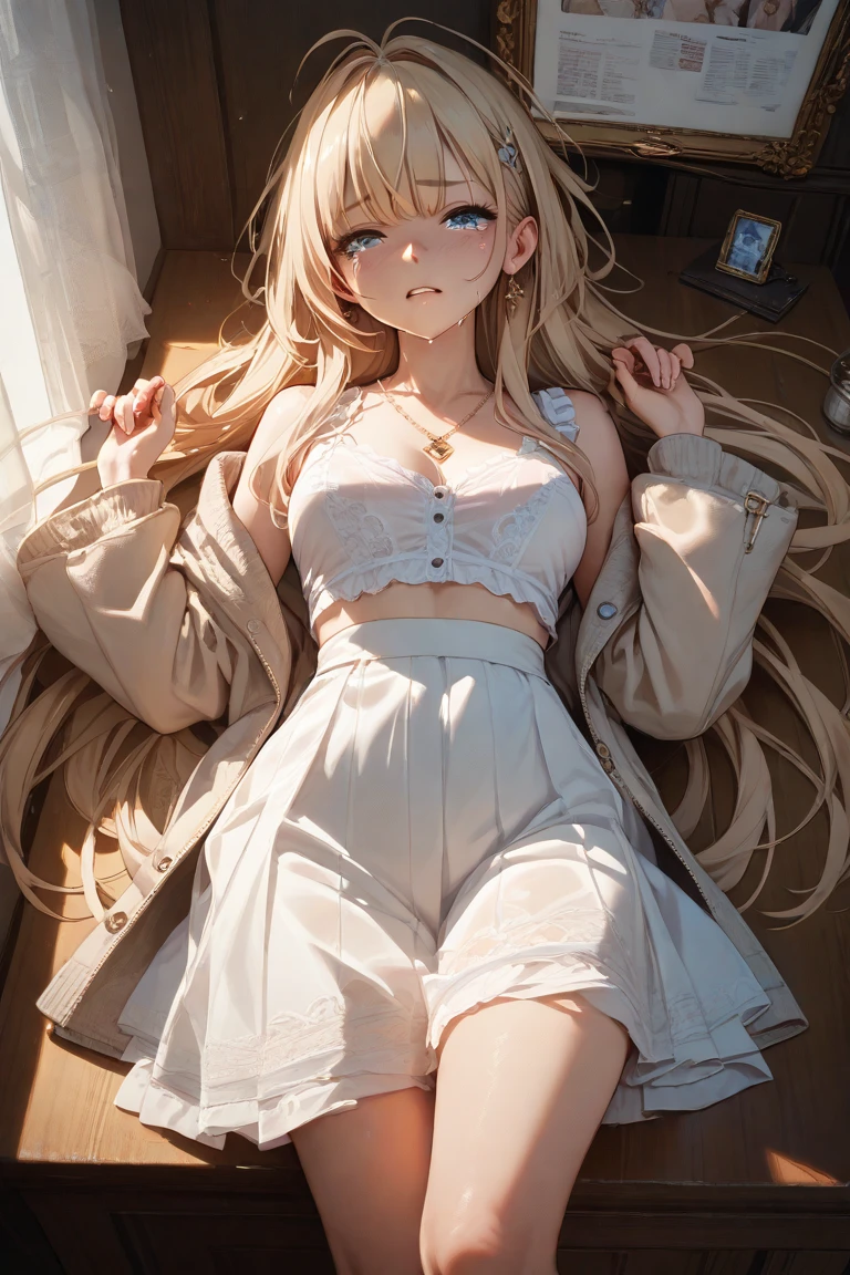 Chestnut Hair、Semi-long hair、Blushing、I can see her pantie-shaped legs、On the sofa、Coffee shop