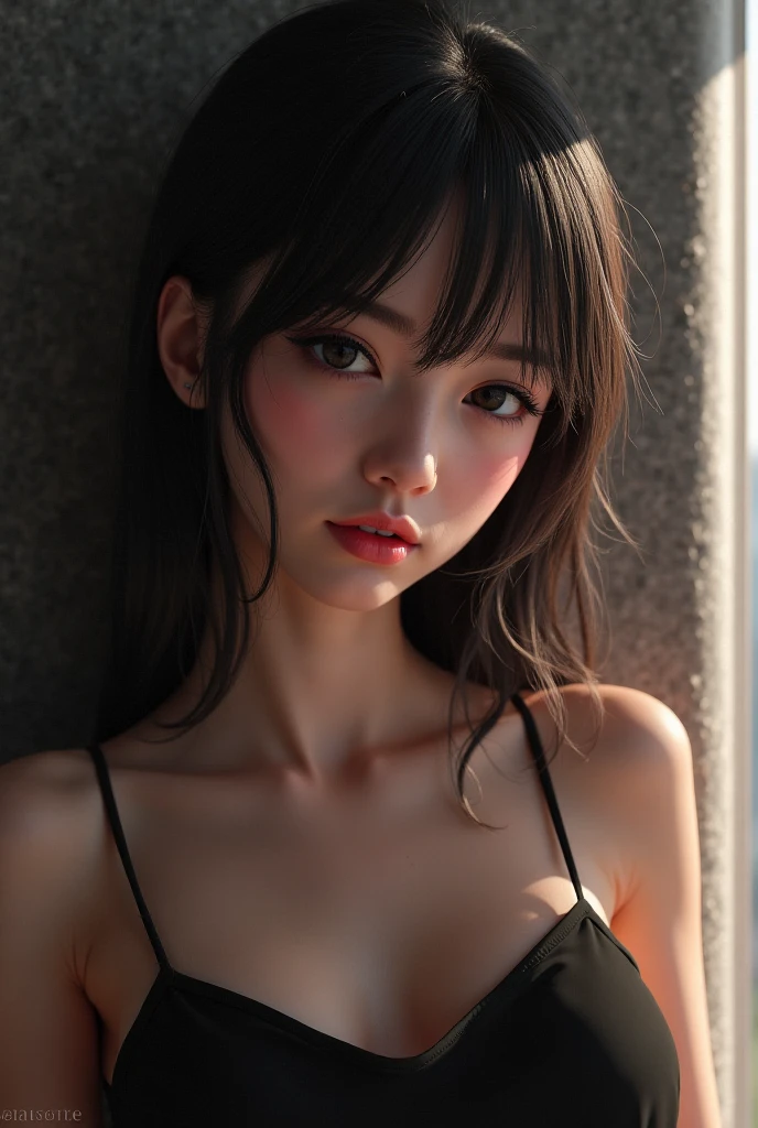 (8k, RAW Photos, Highest quality, masterpiece: 1.2), (Realistic, photo Realistic:1.3), 1 Japanese cute lady, 20-year-old, alone, (Idol face:1.2), ((symmetrical eyes)), (Beautiful attention to detail:1.2), Realistic human skin, Perfect Anatomy, Sensual, Curved body, (medium breasts), Big Ass, Thick and wide thighs, ((wearing a white chemise)), ((Bob Hair:1.2)), (View your viewers:1.2), Front view, Face Focus, (depth_of_Field:1.5), Natural light, Photon Mapping, Moody lighting, Cinema Lighting, Lens flare, Available Light, Rim Light, Studio Lighting, in hotel room, Outside there is a thunderstorm and heavy rain, Moody aesthetic, random sexy pose,