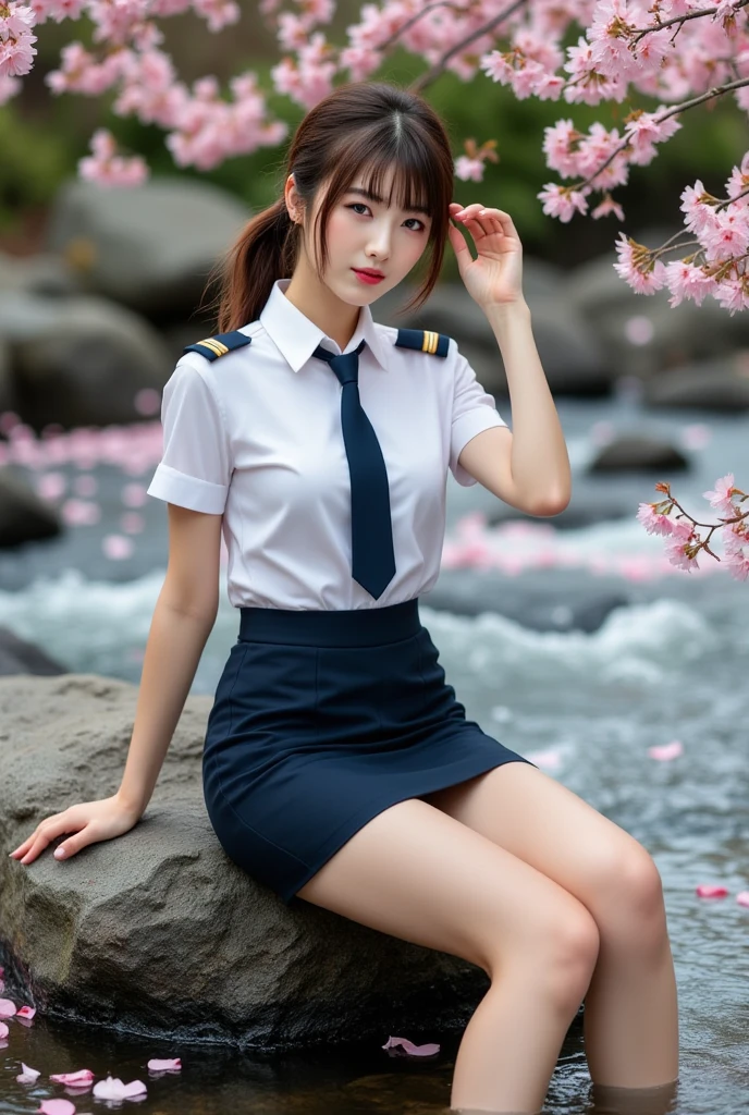 ((Best of the highest quality, 8k, Masterpiece: 1.3, raw photo)), Sharp focus: 1.2, (1 AESPA, slim body type female, 21 y/o: 1.1), (Solo: 1.2), (realistic, photo-realistic:1.37), face focus, cute face, finely eyes, side lighting, using reflectors, (small breasts, flat chest, Thigh: 1.3), (short messy hair, updo: 1.28), (wearing shirt school uniform:1.32), (neat panties:1.32), (ribbon:1.2), walking terrace dining, sun light, flower, (from below:1.1)