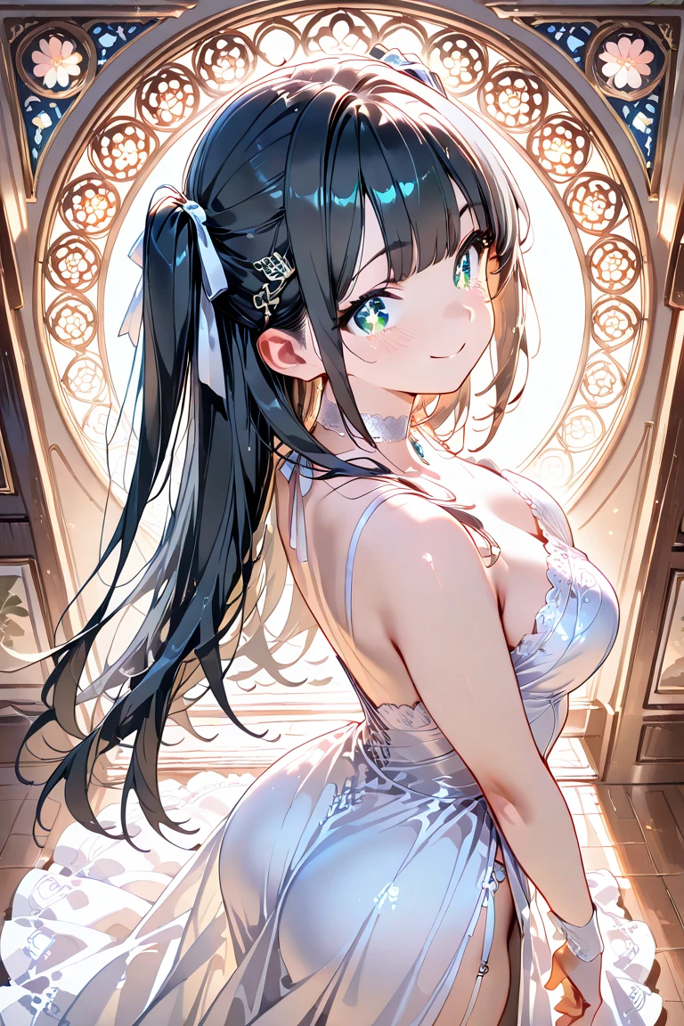 highest quality, ultra high resolution, super detailed, gorgeous, masterpiece, best quality, high resolution finely detailed, extremely beautiful, distinct image, cotton button front ribbed lounge romper, ((best quality)) ((best quality)), ((masterpiece)), (detailed), 4k image, anime style, beautiful young girl, teenage girl, fair white skin, oval shaped face, seductive and sharp facial features, astonishing ??? appeal, curly hazel-brown hair, slim, curvy body, green eyes, full lips, medium height, large breasts,