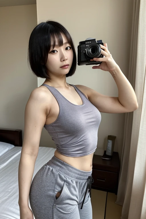 1girl in, 22year old, gradient, up looking_で_viewer, Black_hair, Solo by JM, Yoshiko Akishino, Shorthair, baseball,