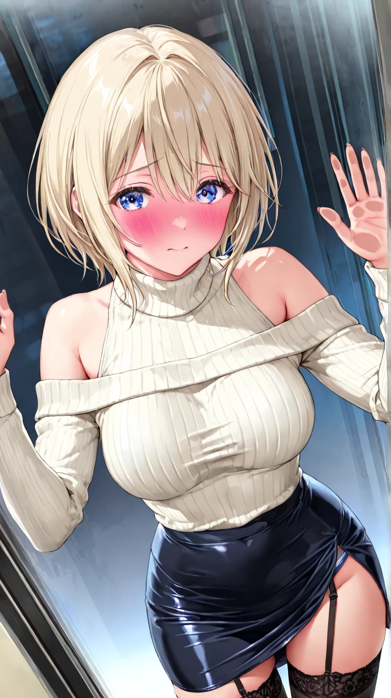 Nsfw,(highest quality,8K,32k,masterpiece),(High resolution),Super detailed,very beautiful face and eyes,1 girl,(close,highest quality,high detail,Rich skin details),(highest quality,8K,oil paint:1.2),Super detailed,tareme,
Blond hair,short hair,Complements a variety of shades of black,There is a delicate makeup,shining face,Exquisite,Brilliantred eyes,Feel like a sweet girl,gigantic breast,nipples,pussy,spread legs,(black sringshot swimsuit:1.2),(in schoolyard:1.5),(full-face blush:1.5),(standing naked men,penis,handjob:1.5)