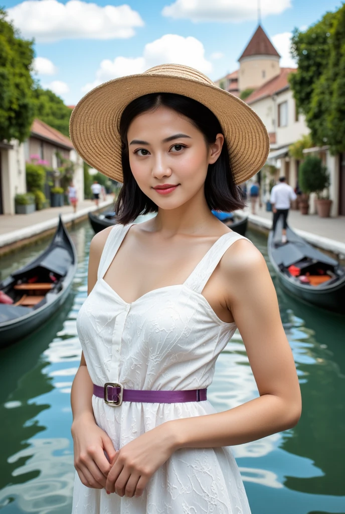 Leonardo ai, a Thai woman, beautiful face, prominent nose, eyes that are suitable for the face. beautiful red lips Wear a white t-shirt and underwear. Bathing in the canal in front of the house It is a very beautiful picture. A beautiful, realistic woman with white skin, pink cheeks, cute, like a god born. The picture is clear and complete with fingerprint details. The environment is forest. The water in the canal is very clear. There were rocks scattered on the surface of the water. A thin mist rose and mixed with the surface of the water. The most beautiful in the world, the most beautiful, everyone who sees it falls in love.