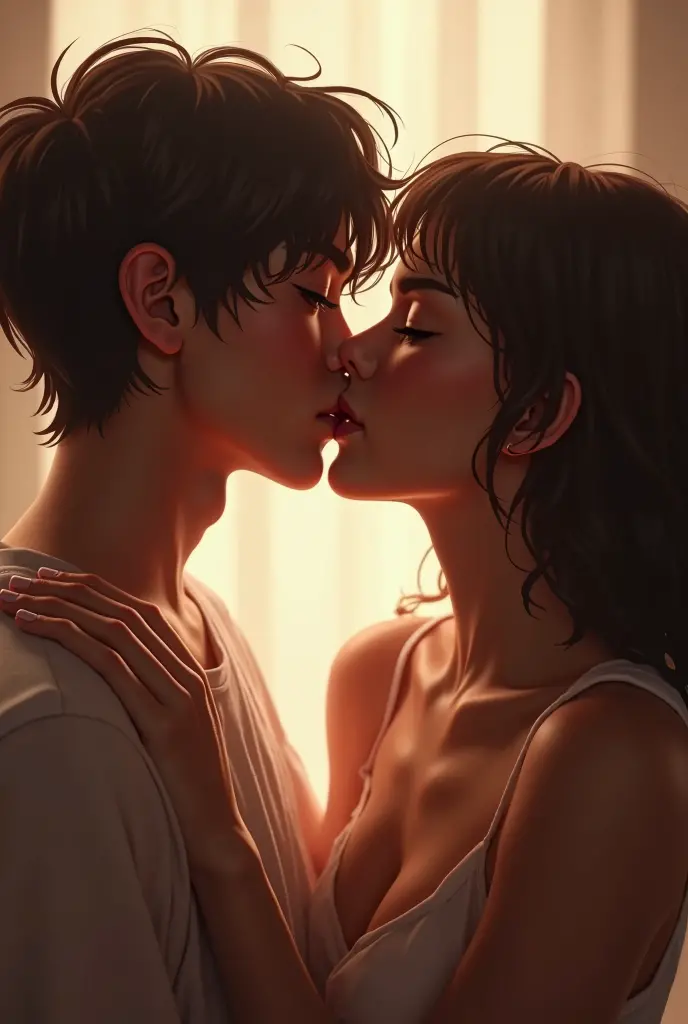 A couple who are very affectionate and kiss together