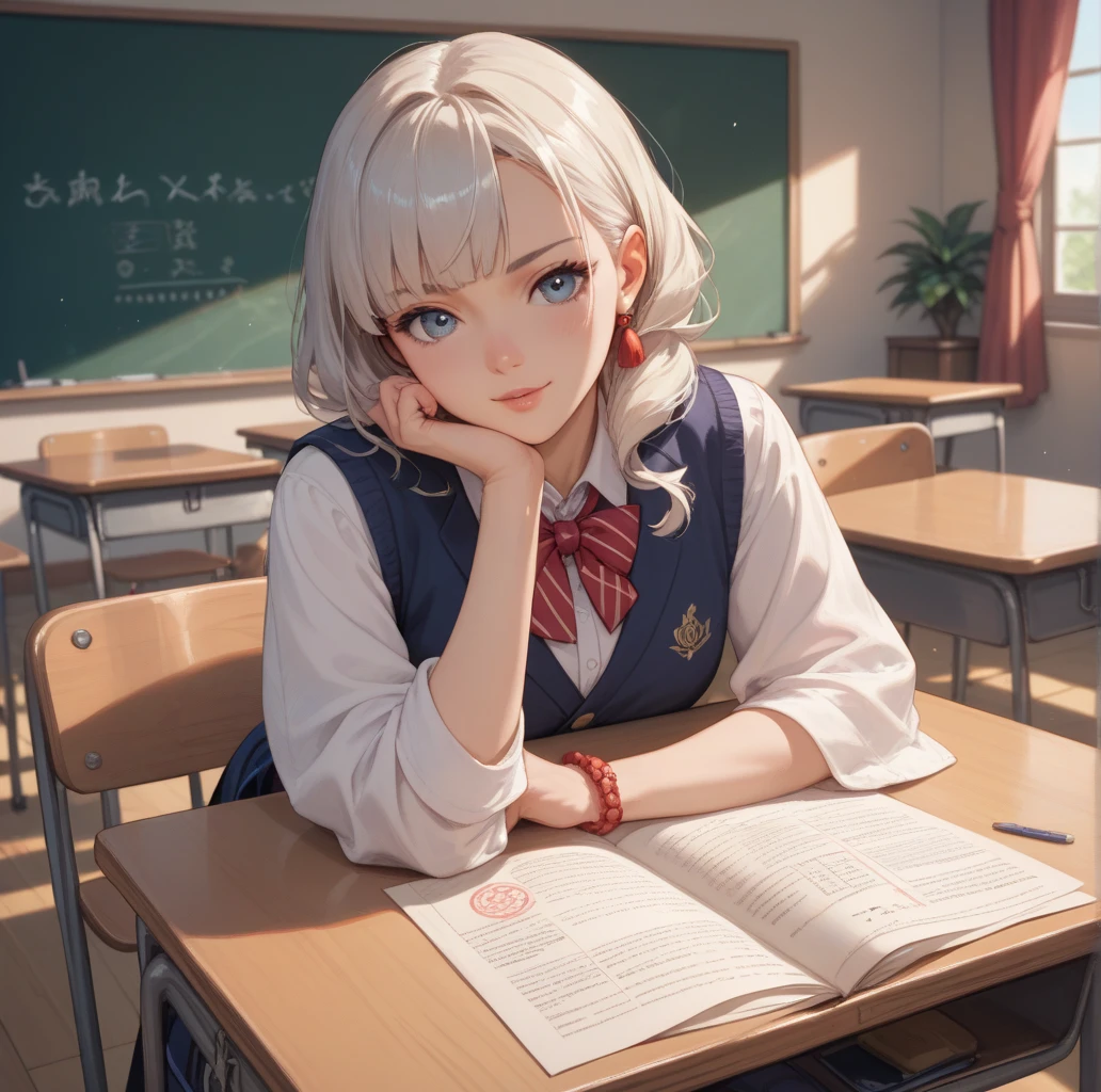 ((masterpiece, best quality:1.2)), (ultra-detailed:1.2), extremely detailed cg,8k,tobiichi origami,(schl1), ( blush:1.1),school,indoors,smile,detailed