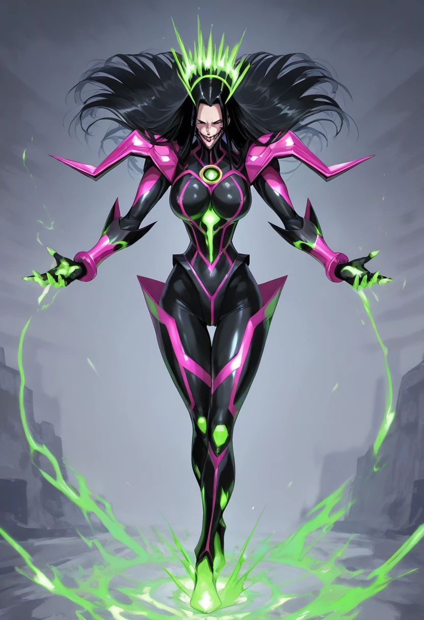 ((stsapph2024)) a beautiful((jenna_ortega_v3 )) (tiefling colored skin, horns, pointy ears red skin )) with ((green skin)), curly black hair, (((wearing a violet suit))), floating in space, 5 detailed fingers, high quality, masterpiece, photorealistic, raw photo, depth of field, full body