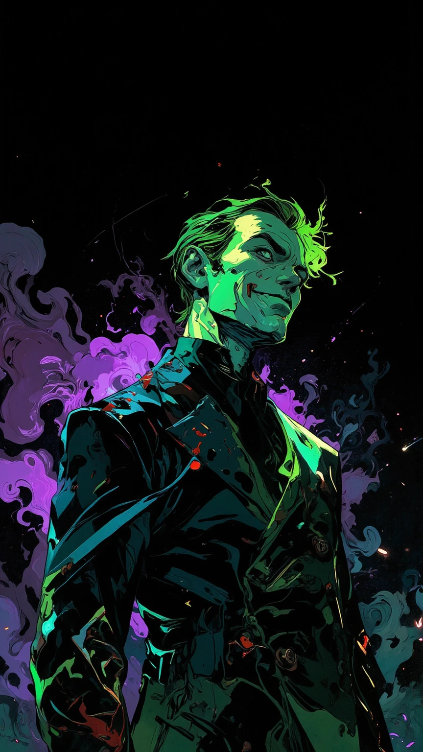 batman joker in tuxedo with green hair and a cane, jayson tatum as guerilla heroica, inspired by Cosmo Alexander, epic portrait illustration, the riddler, official fanart, ben shapiro as the joker, as the joker, epic and classy portrait, ross tran!!!, joker as naruto, inspired by Stan Stokes, rossdraws and jazza, green suit and bowtie --auto --s2