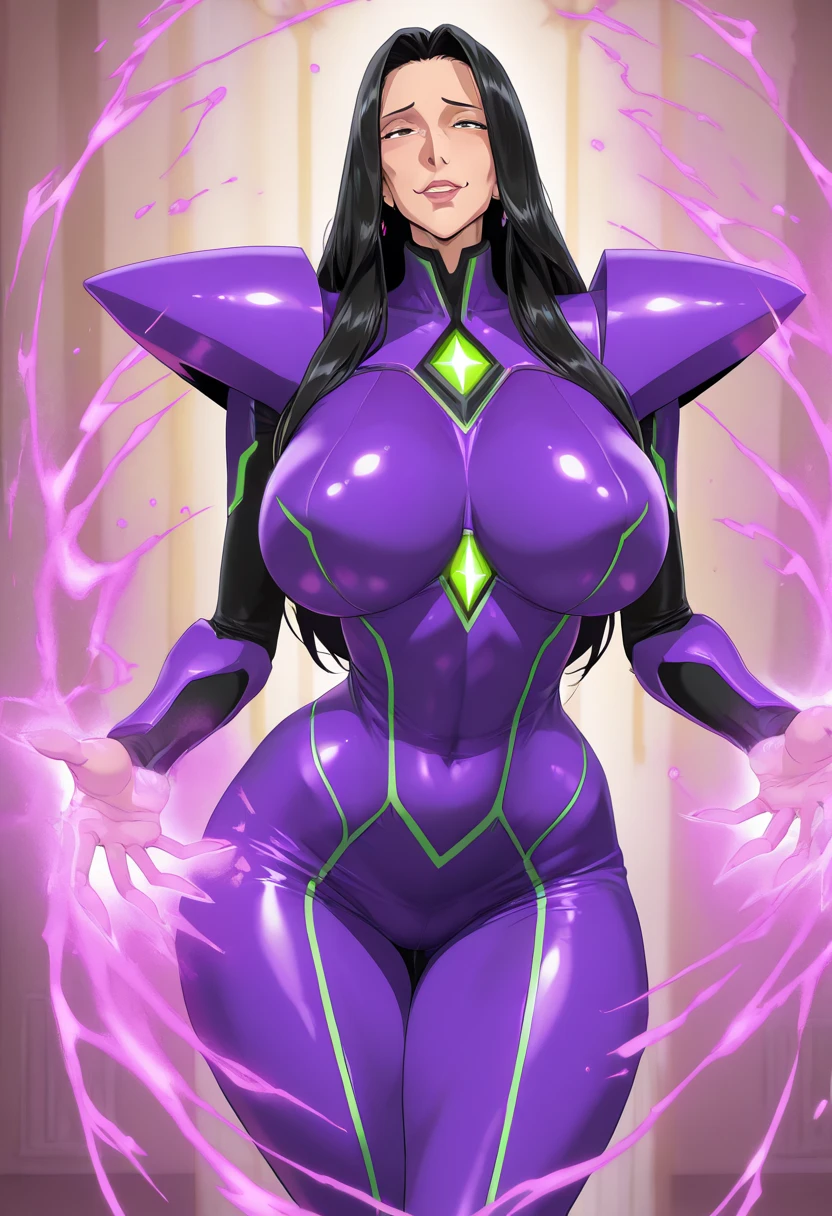 One girl, Huge_chest, Large scale_chest, purple_eye,Chic women, Demon Shinobi Asagi , expensive , whole body, Open your mouth,masterpiece, High leg leotard、Bare nipples、Well defined nipples、Crotch bite、Puffy nipples,非常にHuge乳首,((Nipples are visible))、Bare breasts、Demon Exorcist Suit,Squat、((Ahegao:1.4))、Open Leg、A lot of sperm