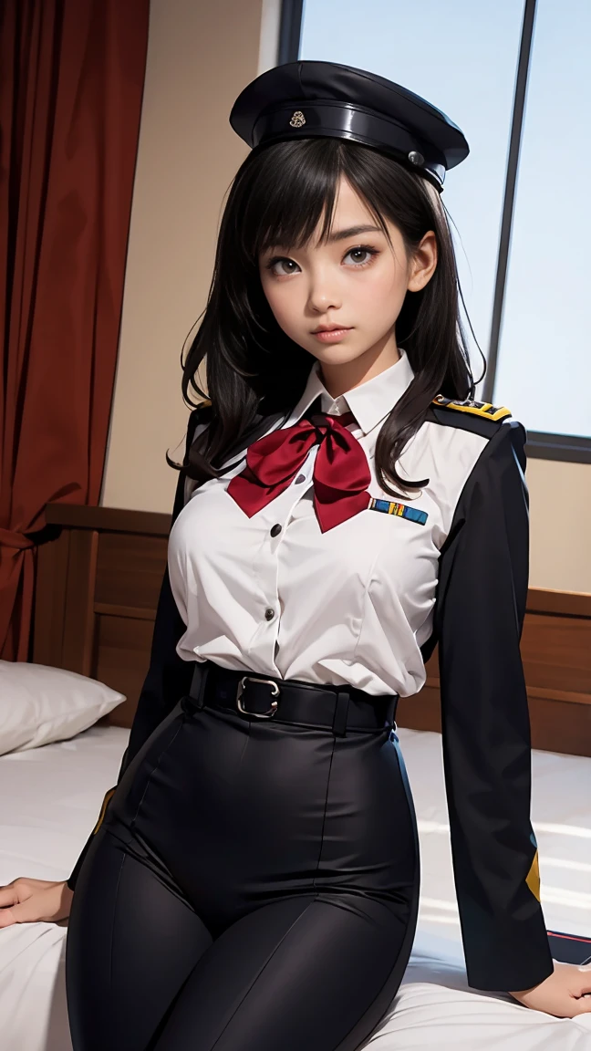 1 female,Brown Hair, ,((Furious look)),(((Skirt Lift)))、((panties))、((Blowjob))、penis、Bedroom、Lie down in bed、Beautiful breasts,uniform,stylish,,(I&#39;m looking forward to)(((blush、Surprised expression)),(((Short Bob))),She seems very frustrated..、