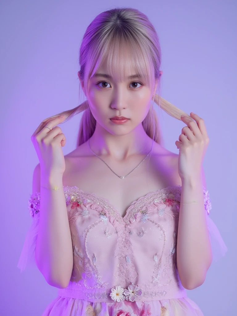 (Tarot card style:1.3), (Anime Style:1.3), masterpiece, Highest quality, Highest Resolution, Anatomically correct, Accurate Anatomy, (Floral blank background:1.3), (1girl:1.3), 20-year-old, Height: 165cm, Shot from thigh up, (Thick thighs:1.2), (Long Hair, Straight Hair, Silver Hair:1.3), (Squint your eyes, Sharp Eyes, (Iris:1.2)), (Hidden eyelid wrinkles:1.2), Thin eyebrows, Draw eyelashes carefully, Natural Makeup, Chin up, Grin, Slightly to the side, (Fantastic world dresses:1.3), (Pose a random model:1.2)