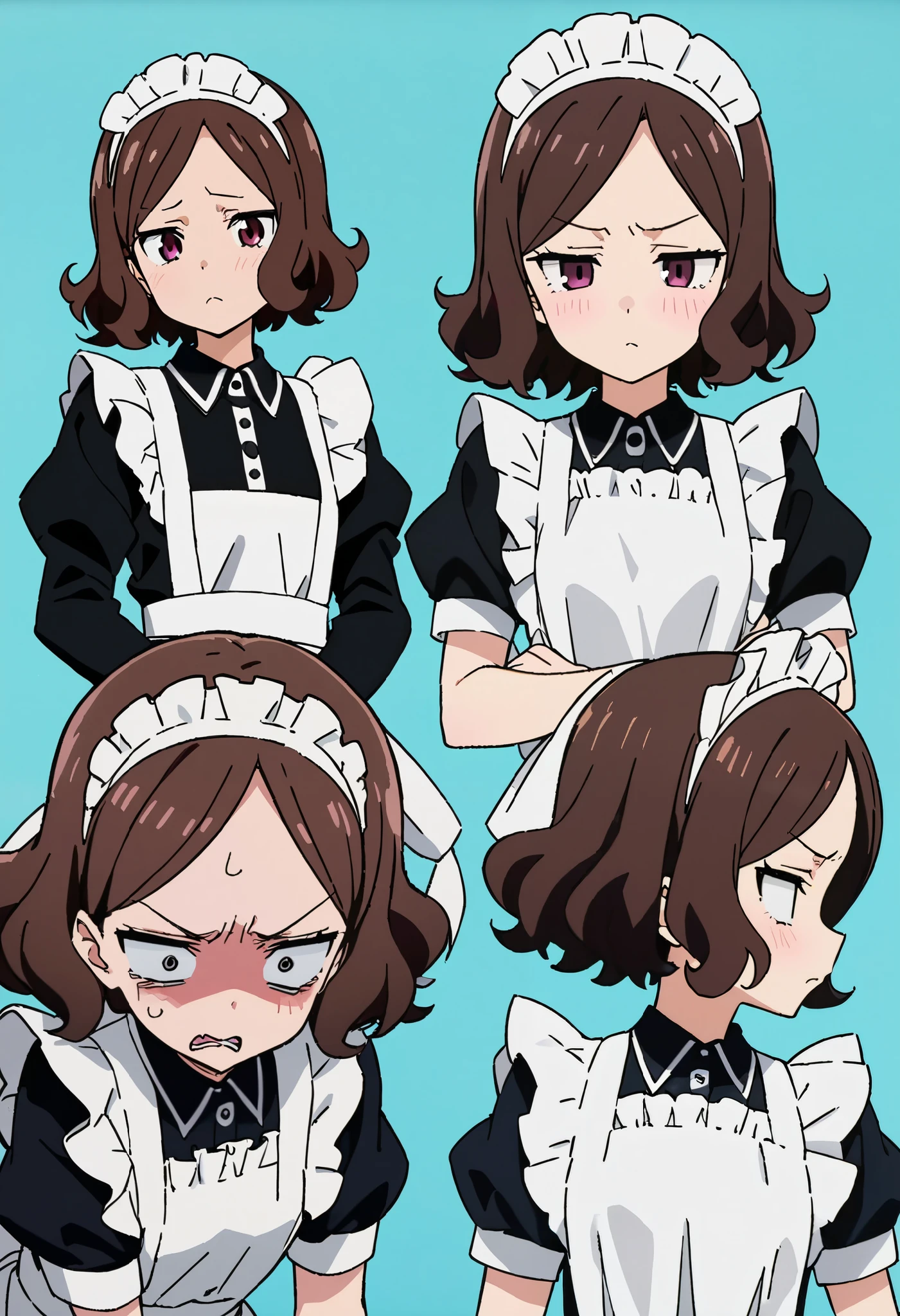  girl, ebizuka tomo, profile,Anime Coloring Book,maid clothes, zitoida,disgust,Contempt,Disappointed, surprised,Masterpieces , best quality , Character Design Sheet，Front ， Three Views ，is tall，Facing Front 