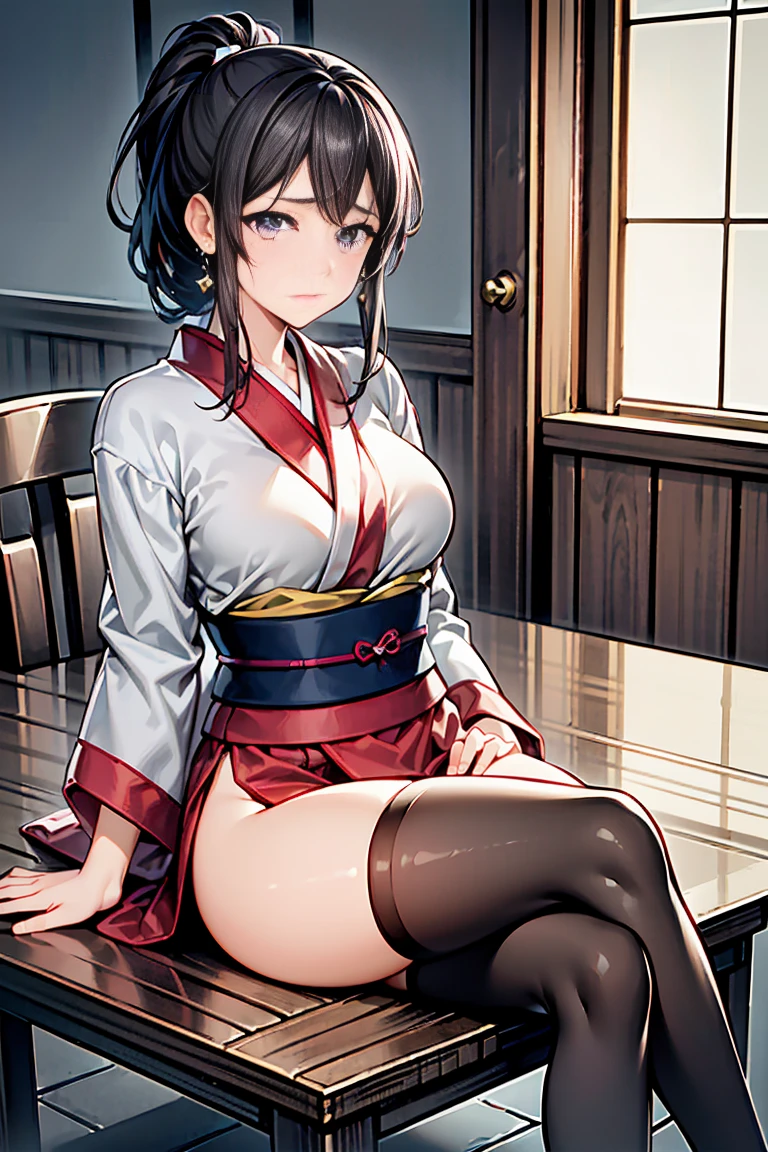 (masterpiece:1.4), (highest quality:1.3), (high resolution:1.2), Perfect Anatomy, Well-formed face,Accurate depiction,Precise depiction,Beautiful depiction,(Rui々Shishi Body:1.1), (Healthy Body:1.1),(Shiny Hair:1.2), Well-formed face, Glassesをかけた, Glasses, Face, Lewd smile, Large Breasts, Tight waist,Well-balanced body, Flexible legs, Flexible fingers, 1girl, 1 girl, Kaede Higuchi, Gray Hair, Ponytail, Clothes stuck with sweat, Erect nipples covered by clothes, With clothes on, (Oiran:1.2), kimono, kimono, (girl trembling with sexual climax:1.3), sitting, spread legs, spread pussy,Open your pussy, Opening Pussy, Spreading pussy, Spreading Pussy, Precision, Vaginal Hole, 広がったVaginal Hole, Open up,指でSpreading pussy, Put your finger in your pussy,Masturbation, Masturbationを見せつける, pov, Japanese-style room,