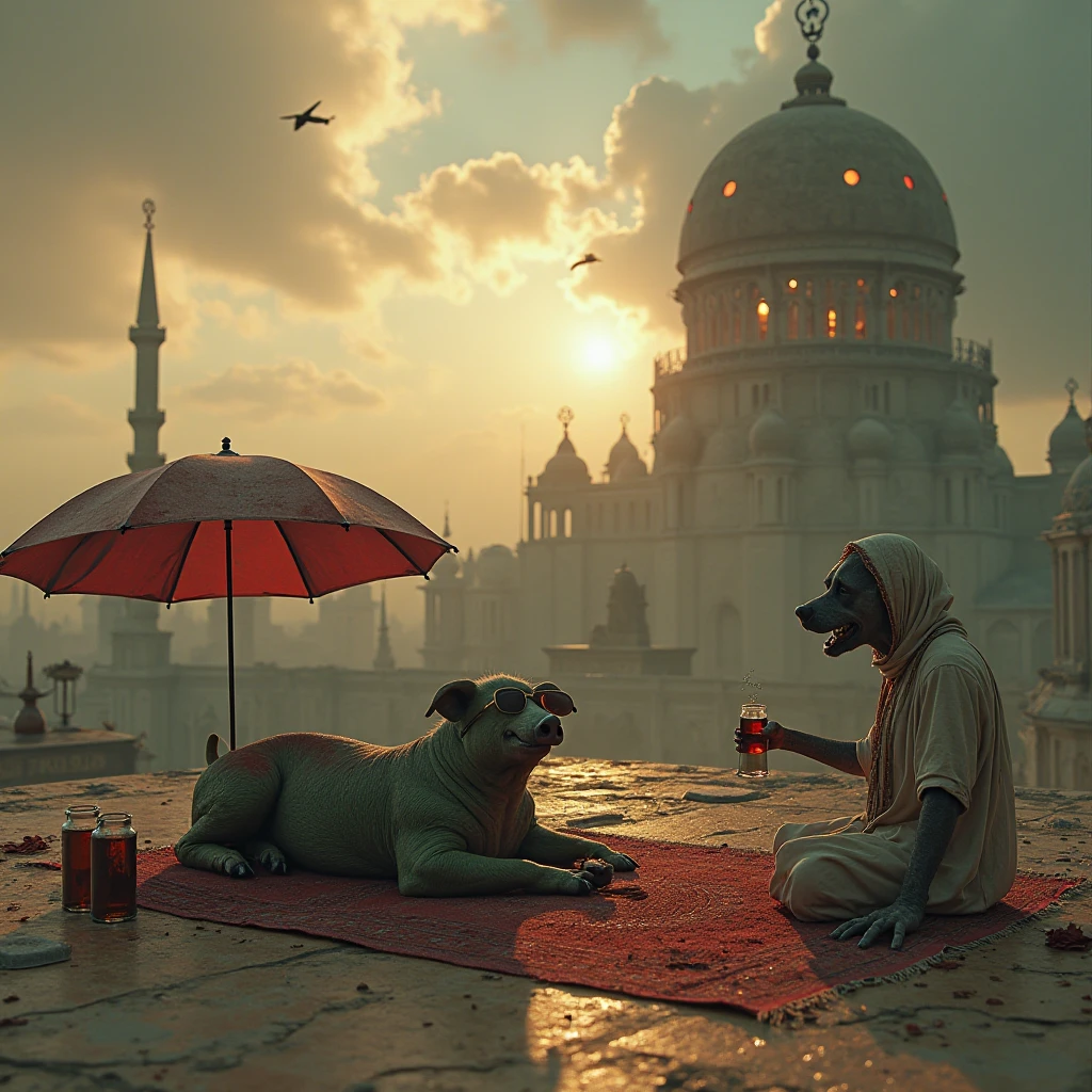 A man with three cat out of taj mahal