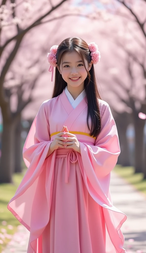 child in Japanese cherry blossom costume. HDR, ultra realistic, sharp details, high resolution, ultra detailed, 16k, bright colors, bokeh.