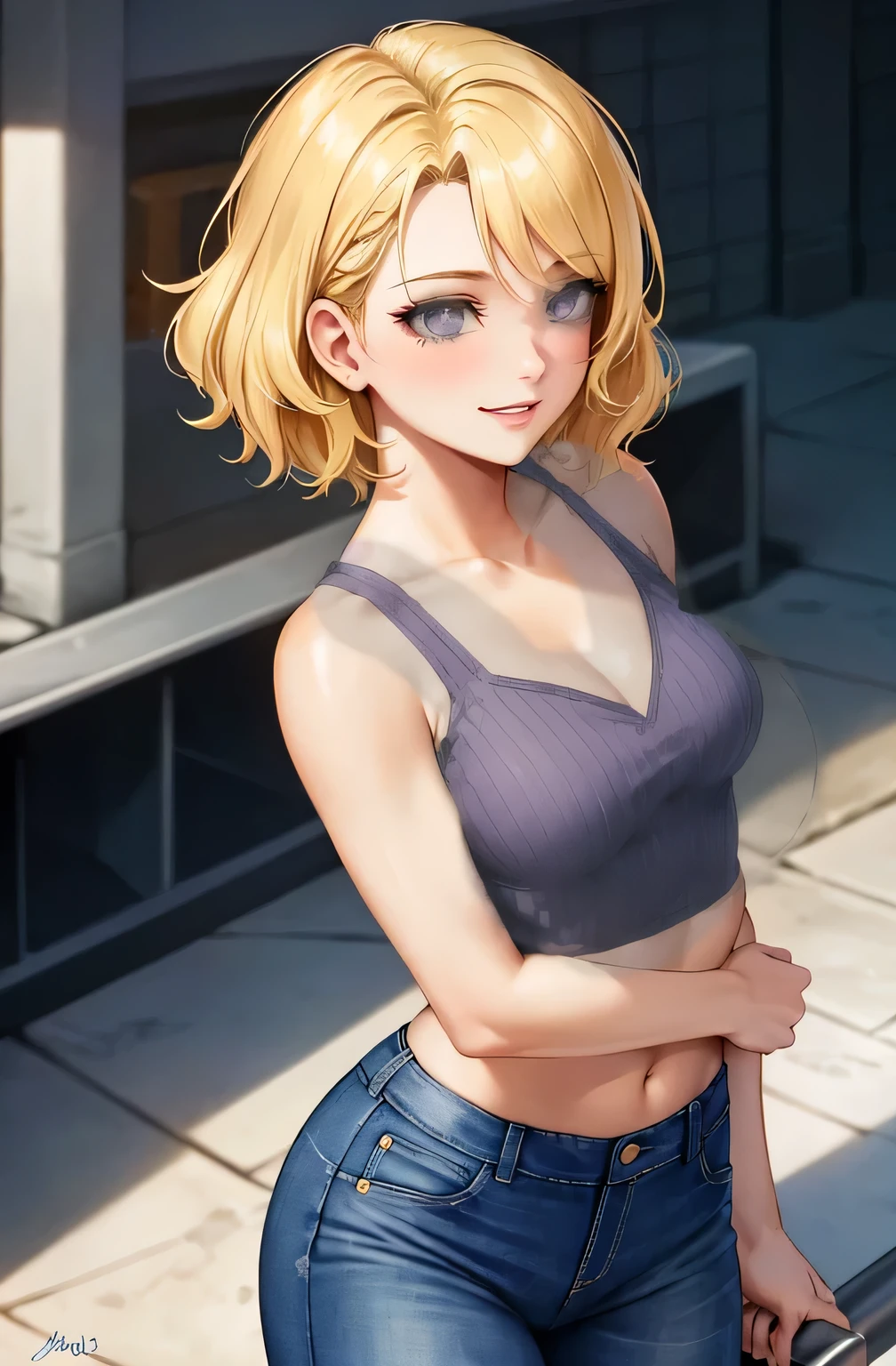 purple clothes that are a little conservative,purple eyes