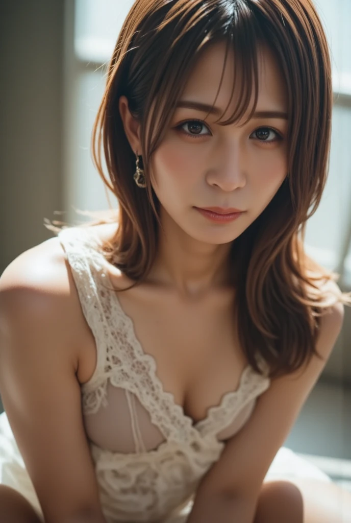 nsfw, upper body portrait of slender 1girl <lora:emika:1>, wavy hair, bang, dress, spin, dance, at taipei city, sunny day, wide angle, look at viewer