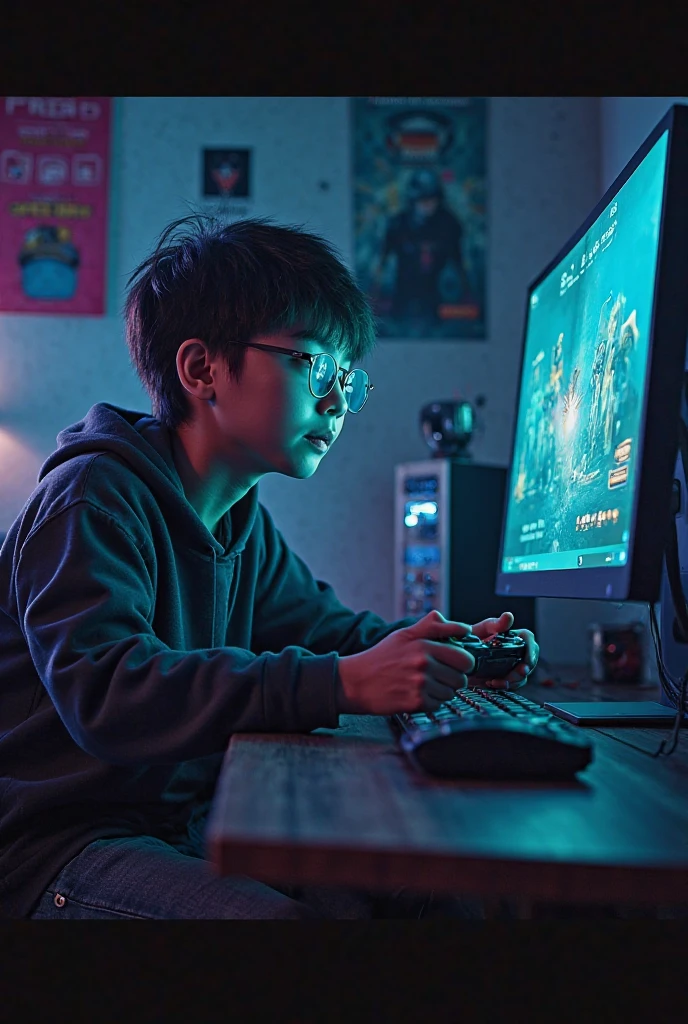 teenage boy playing video games in his room, nightmare