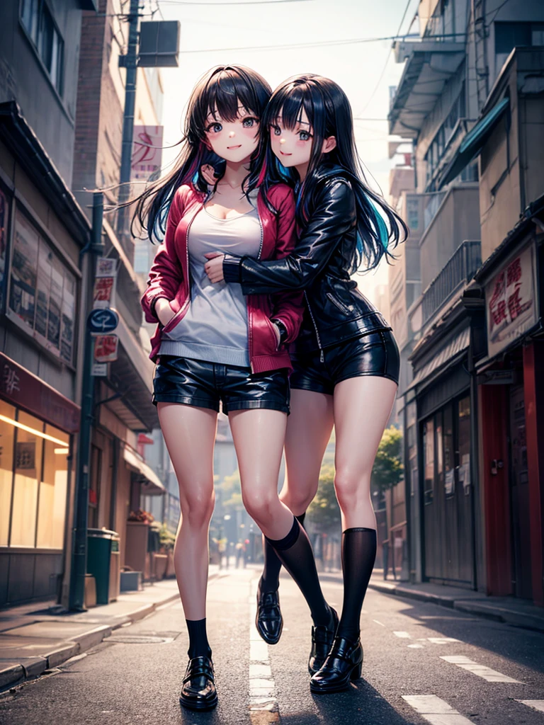 Maryms, Best Quality, (Beauty), Masterpiece, 1 female, physical rendering, thin waist, big eyes, (small breasts), puffy eyes, night, (Rain Castle), brightened skin, facing the audience, determined expression, facing the camera, red top, jeans, street background,