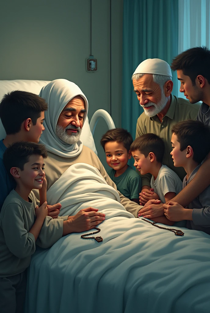 A Muslim baby boy lies unconscious in his room and his relatives sit beside him crying