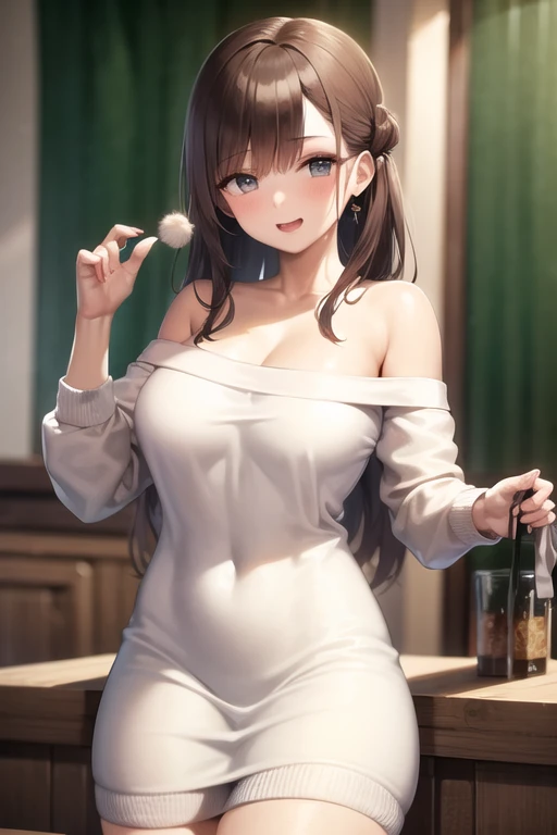 masterpiece,8k,One beautiful woman,Very large breasts,Ennui expression,Red cheeks,Slightly parted red lips,Shy smile,singing,glossy body,Full body shot,Ribbon choker,Light brown wet skin,Slender waist,close up of a person in a dress with headphones on, hololive,idolmaster, asuna yuuki, smooth anime cg art, azur lane style, marin kitagawa fanart, from the azur lane videogame, small curvy , 8k!!, holo, live2d virtual youtuber model, waifu,