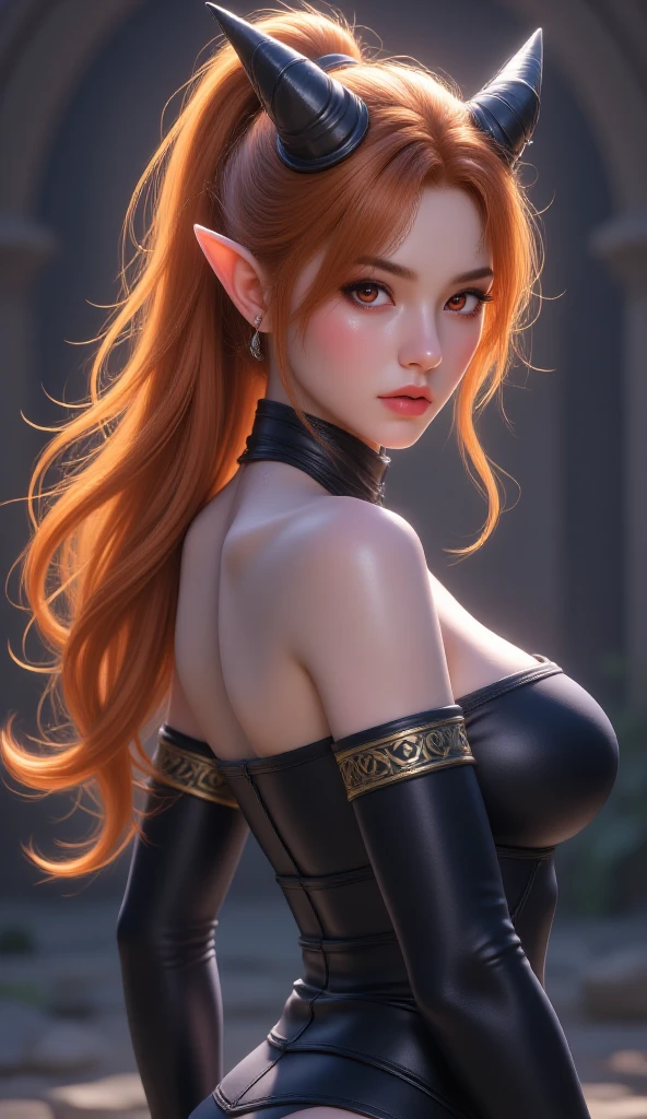 Succubus girl, sexy girl with horns, posing in full height , small breasts, 25 year old girls, Divine face, Beauty faces, high detail, Lip beauty, Photorealistic, Ultra realistic, Background, rtx on, color correction, perspective, depth of field, line of sight, tonal colors, 8 k, Full HD, perfectionism, rim lighting, daylight, soft lighting, Accent lighting, Diffraction assessment, hot woman , Super detailed, (( Detailed Beautiful orange Eyes )) , random hairstyle, light Red hair, long hair, ( fantasy clothes)